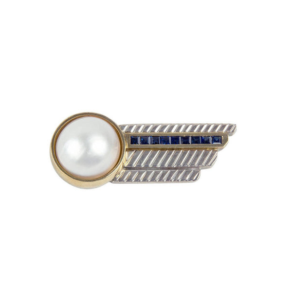 Tiffany & Co. Modernist Pearl Sapphire Sterling Gold Comet Brooch Pin