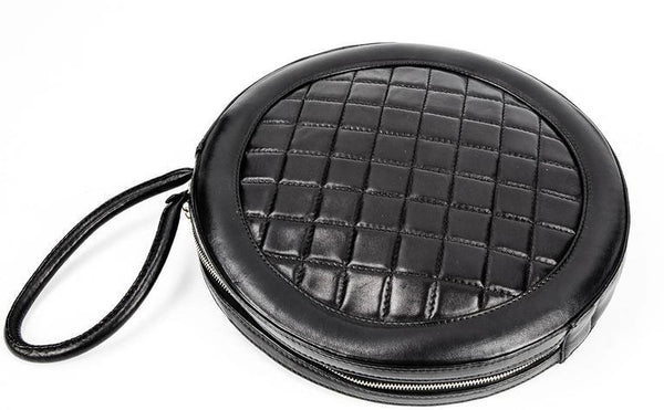 Chanel Round Black Logo Quilted Top Handle Leather Handbag New