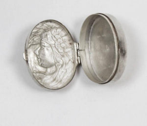 Figural Lady's Face Sterling Snuff Pill Box Case