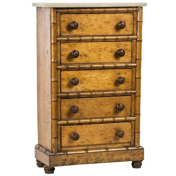 Doll's Marble-Top Bird's Eye Maple and Faux Bamboo Highboy, France