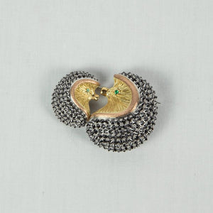Mother and Baby Hedgehog Black Diamond Gold Statement Brooch Pin