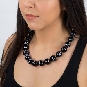 Beautiful Large Black Banded Agate Bead Necklace