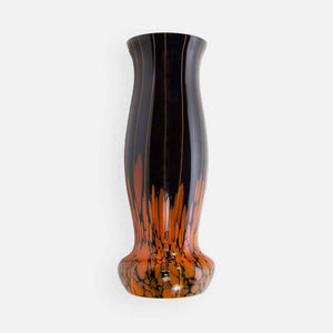 Large Black and Orange Retro Art Glass Vase Estate Find, circa 1940s