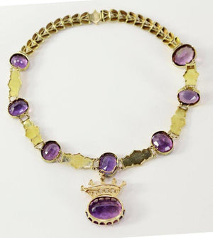 86.07 Carat Amethyst Edwardian Gold Convertible Crown Brooch Necklace