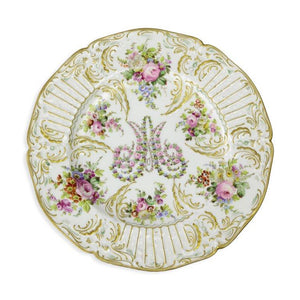 Elegant Set of 12 Antique Hand Painted Porcelain Serving Plates