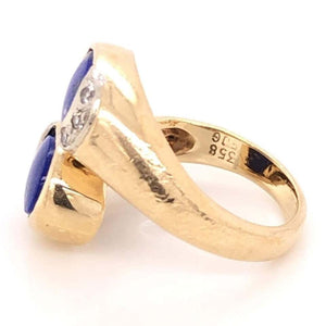 Modernist Lapis Lazuli and Diamond Bypass Gold Cocktail Ring Estate Fine Jewelry