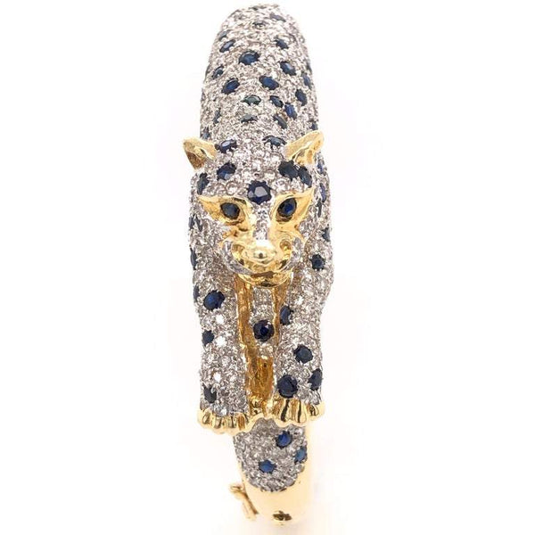 Captivating Sapphire and Diamond Gold Panther Bracelet Fine Estate Jewelry