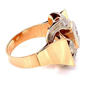 Retro Style Diamond Rose Gold and White Gold Cocktail Ring Fine Estate Jewelry