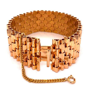 Retro Multi Row Link Rose Gold Bracelet Fine Estate Jewelry