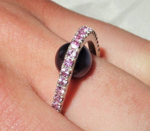 Beautiful Unique Black Pearl and Pink Sapphire Runway Ring