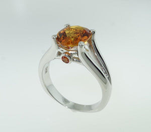 2.33 Carat Citrine and Sapphire Solitaire Statement Ring