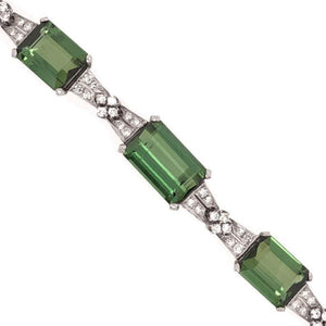 Art Deco 62.0 Carat Tourmaline and Diamond Platinum Bracelet Fine Estate Jewelry