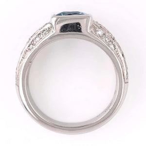 2.00 Carat Aquamarine Diamond Platinum Designer Ring James Fine Estate Jewelry