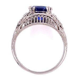 2.64 Carat Sapphire and Diamond Art Deco Style Platinum Ring Fine Estate Jewelry