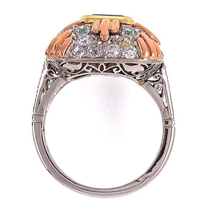 2.2 Carat Emerald and Diamond Retro Style Platinum Gold Ring Fine Estate Jewelry