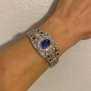 25 Carat Diamond and Sapphire Art Deco Platinum Bracelet Estate Fine Jewelry GIA
