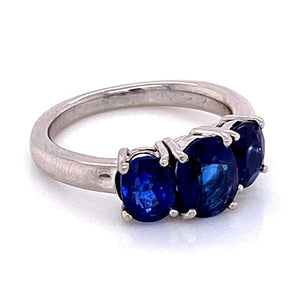 3.30 Carat Blue Sapphire Three-Stone Platinum Ring Fine Estate Jewelry