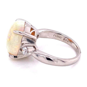 6.34 Carat White Opal and Diamond Platinum Cocktail Ring Fine Estate Jewelry