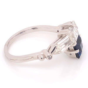 2.00 Carat Blue Sapphire and Diamond Bypass Platinum Ring Fine Estate Jewelry