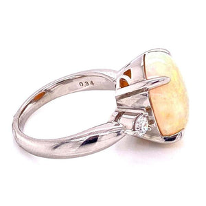 6.34 Carat White Opal and Diamond Platinum Cocktail Ring Fine Estate Jewelry
