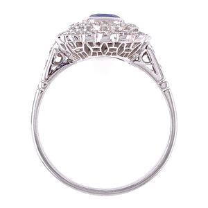 Cushion Blue Sapphire Diamond Art Deco Style Platinum Ring Fine Estate Jewelry