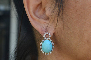 Vintage Turquoise and Diamond 18 Karat Gold Earrings Estate Fine Jewelry