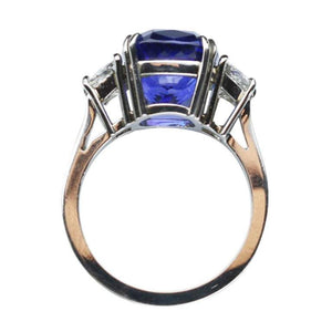 6.60 Carat Tanzanite Cushion and Diamond Platinum Engagement Ring