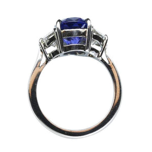 4.74 Carat Tanzanite and Diamond Platinum Engagement Ring Fine Estate Jewelry
