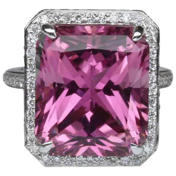 11.29 Carat Emerald Cut Pink Tourmaline Gold Ring Estate Fine Jewelry