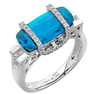 Swiss Blue Topaz Diamond Gold Statement Engagement Ring