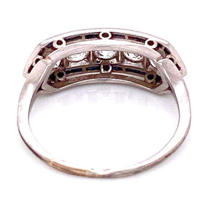 Diamond and Sapphire Art Deco Platinum Bar Engagement Ring Estate Fine Jewelry