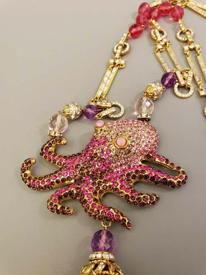 Designer Carlo Zini Signed Octopus Vintage Runway Crystal Necklace Italy