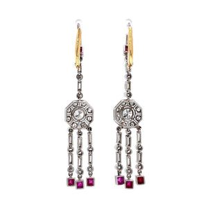 Diamond and Rubies Platinum Chandelier Drop Earrings Estate Fine Jewelry