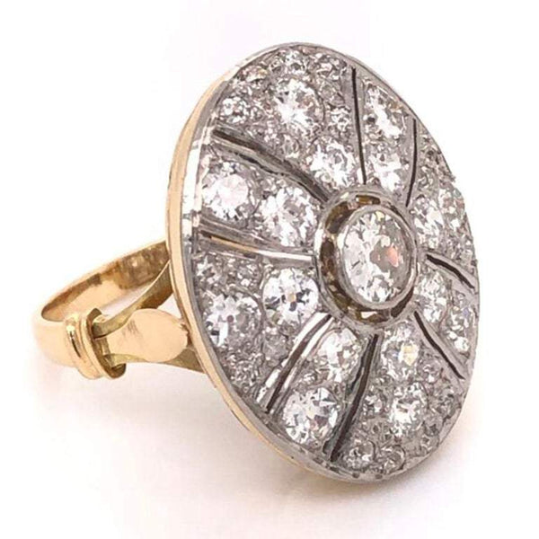 Art Deco Style Diamond Cluster Cocktail Platinum Gold Ring Fine Estate Jewelry
