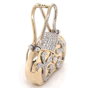 Diamond Hand Bag 18 Karat Brooch Pin Pendant Estate Fine Jewelry