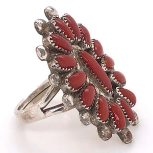 Native American Zuni Petit Point Coral 925 Silver Ring