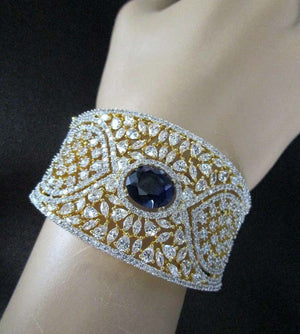Awesome Blue Sapphire CZ and Sparkling Ice CZs Surround Cuff Bracelet