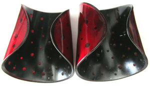 Rare Designer Signed CEC LePAGE Black and Red Polka Dot Lucite Cuff Bracelet