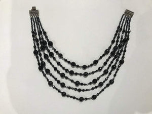 Vintage R.J. Graziano Multi-Strand Black Glass Bead Bib Necklace