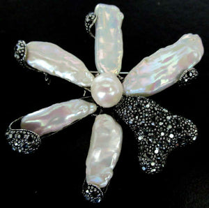 Vintage Genuine Cultured Pearl Flower Petal Pin Brooch