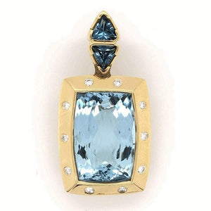 20 Carat Blue Topaz Gemstone & Diamond Gold Pendant Enhancer Fine Estate Jewelry