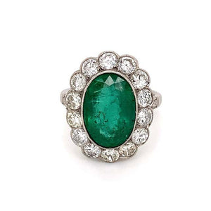 5.50 Carat Emerald and Diamond Platinum Cocktail Ring Estate Fine Jewelry