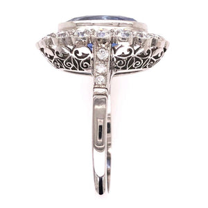 4.07 Carat No Heat Sapphire and Diamond Platinum Ring Estate Fine Jewelry