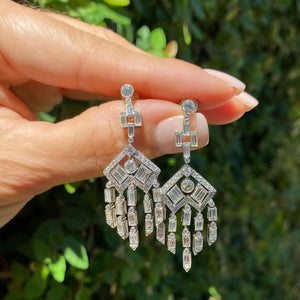 Diamond Chandelier Platinum Drop Earrings Estate Fine Jewelry