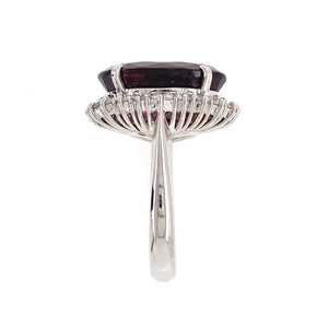 11.32 Carat Rhodolite Garnet Diamond Platinum Cocktail Ring Estate Fine Jewelry