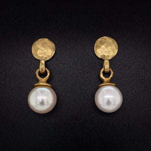 South Sea Pearl Gold Drop Earrings Estate Fine Jewelry