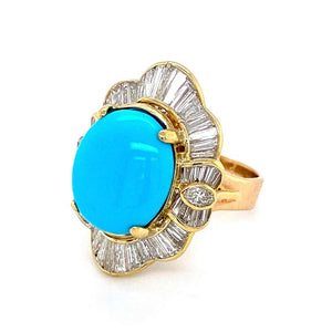 4.60 Carat Turquoise and 2.12 Carat Diamond Cocktail Ring Estate Fine Jewelry