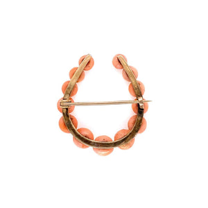 Antique Coral Horse Shoe Gold Brooch Pin Estate Fine Jewelry