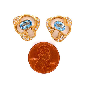 Aquamarine and Diamond Gold Cluster Earrings Fine Estate Jewelry