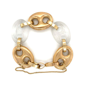 Diamond and Quartz Crystal Chunky Open Link Gold Bracelet Estate Fine Jewelry